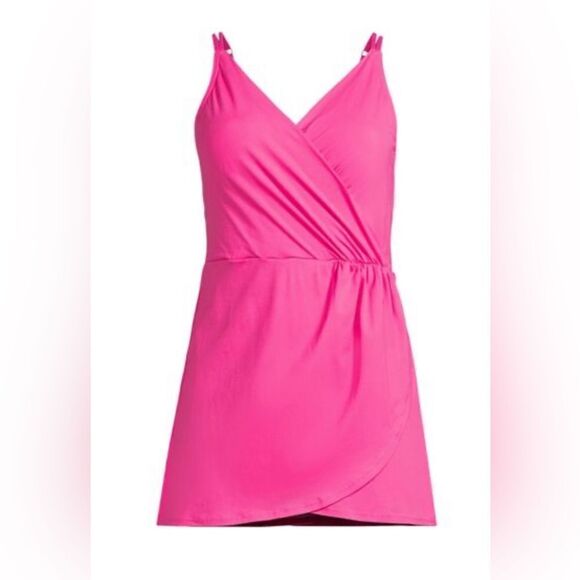 Lands' End Women's Chlorine Resist Tulip Wrap Swim Dress Swimsuit NWT Sz M Pink - Picture 3 of 10